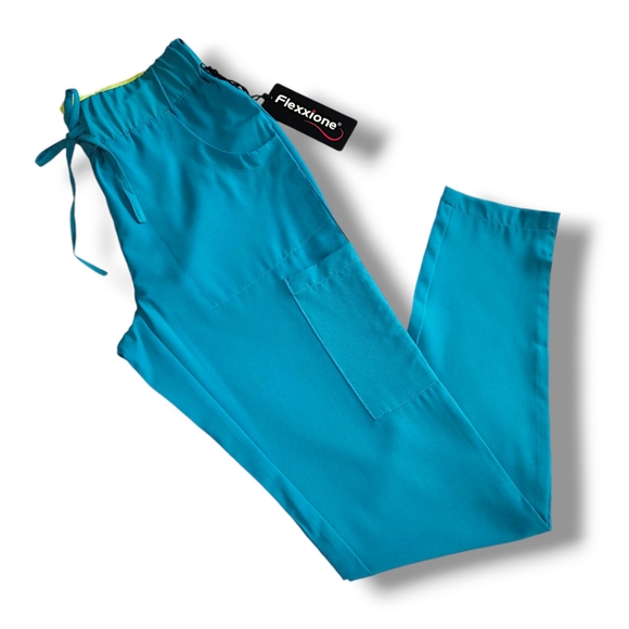 Flexxione Teal Medical Scrub Pants XS Multiple Pockets Straight Leg Confortable - Picture 5 of 16